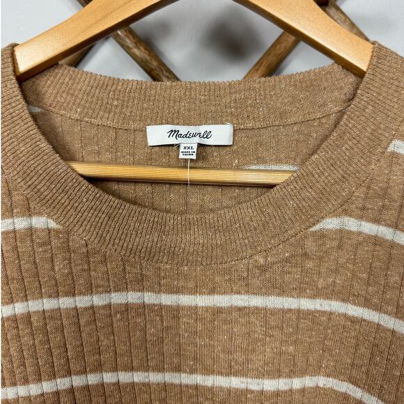 Madewell Lawson Crop Pullover Sweater in Stripe in Silver Sand Size XXL - Picture 4 of 8